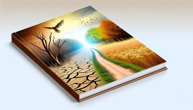 alt_text: A serene book cover depicting freedom from limiting beliefs, transitioning from scarcity to abundance.