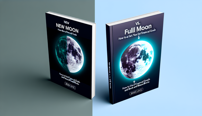 alt_text: A book cover featuring a New Moon and Full Moon split design, symbolizing financial goal-setting.